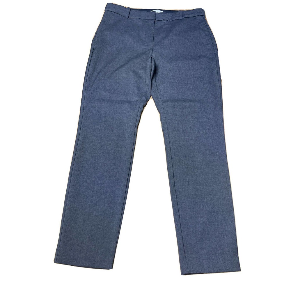 H&M Ankle Pants Womens 12 Gray Hatch Elastic Waist Button Hook Eye Closure